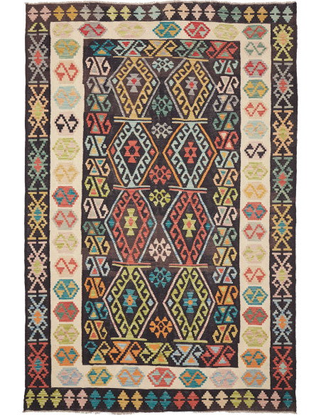 Tappeto Kilim Afghanistan 205x305 Nero Panna Mu