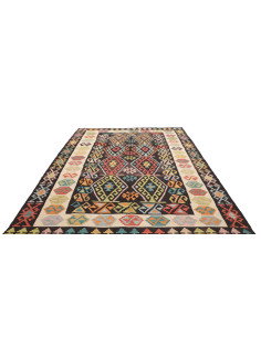 Tappeto Kilim Afghanistan 205x305 Nero Panna Mu 2