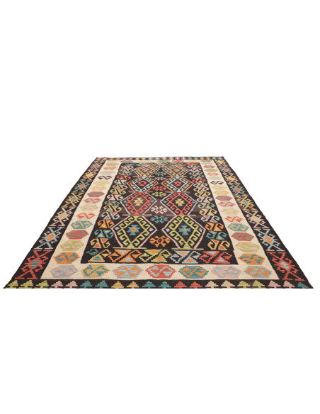 Tappeto Kilim Afghanistan 205x305 Nero Panna Mu