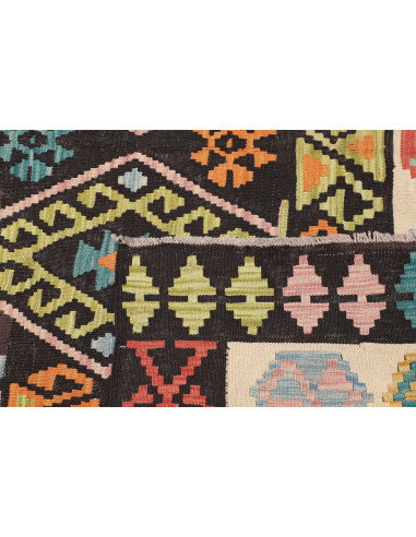Tappeto Kilim Afghanistan 205x305 Nero Panna Mu