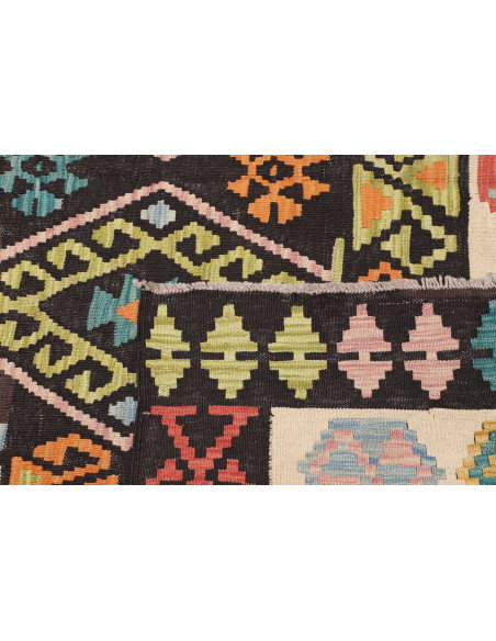 Tappeto Kilim Afghanistan 205x305 Nero Panna Mu