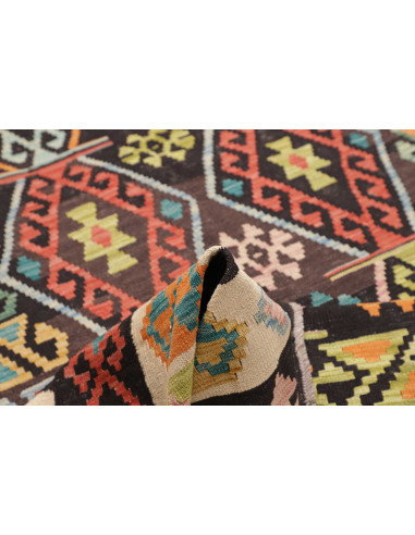 Tappeto Kilim Afghanistan 205x305 Nero Panna Mu