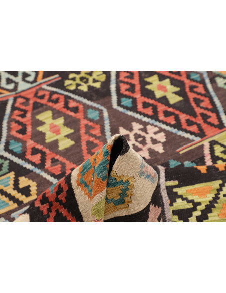 Tappeto Kilim Afghanistan 205x305 Nero Panna Mu
