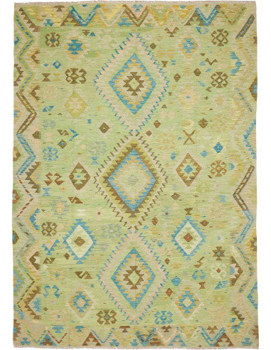 Rug Kilim Afghanistan 209x291 Lime Green Aqua B