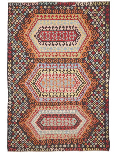 Tappeto Kilim Afghanistan 201x290 Marrone Scuro
