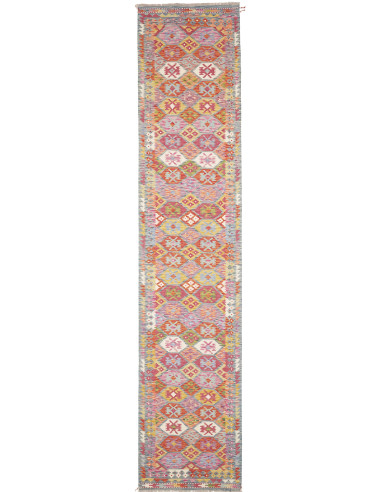 Tappeto Kilim Afghanistan 83x394 Rosa Arancio