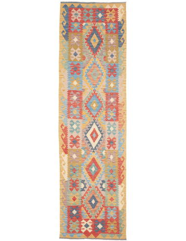 Rug Kilim Afghanistan 80x295 Ochre Yellow Blue