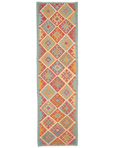 Tappeto Kilim Afghanistan 84x292 Rosso Blu Aran