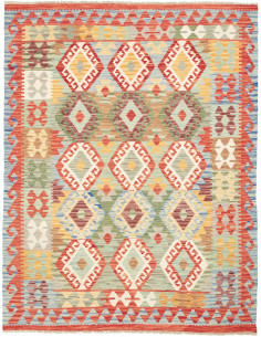 Kilim 154x198 Cm Kilim Afghano, Lana Cardata A Mano, Ordito