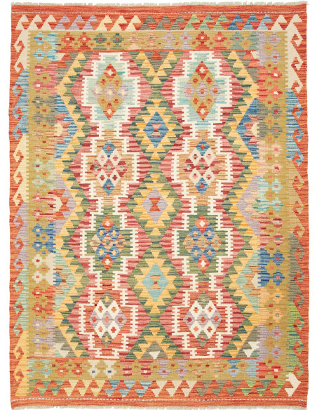Kilim 145x194 Cm Kilim Afghano In Lana Cardata A Mano.