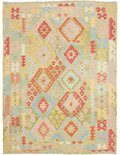 Kilim 182x245 Cm Kilim Afghano, Lana Cardata A Mano, Cotone