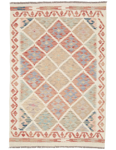 Kilim 99x145 Cm Kilim Afghano, Lana Cardata A Mano, Cotone