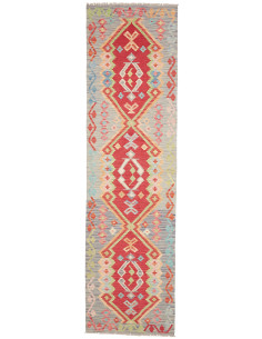 Rug Kilim Afghanistan 82x297 Grey Blue Red Peac