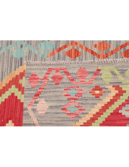 Rug Kilim Afghanistan 82x297 Grey Blue Red Peac