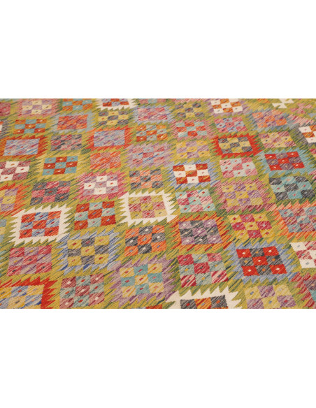 Tappeto Kilim Afghanistan 249x338 Verde Oliva M