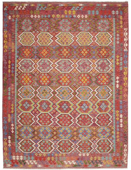 Tappeto Kilim Afghanistan 258x342 Rosso Bordeau