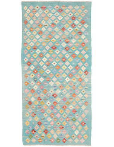 Tappeto Kilim Afghanistan 94x196 Turchese Multi
