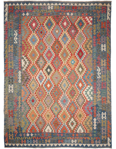 Tappeto Kilim Afghanistan 252x347 Blu Rosso Ara