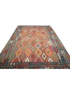 Tappeto Kilim Afghanistan 252x347 Blu Rosso Ara 2