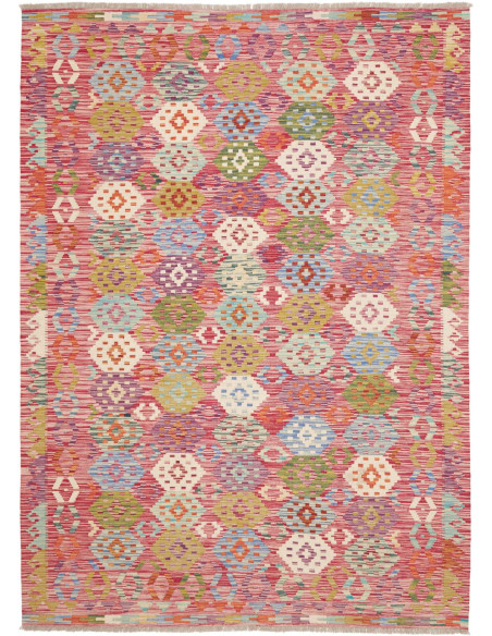 Tappeto Kilim Afghanistan 180x247 Rosa Multicol